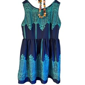 UP Ultra Pink Blue and Turquoise Sleeveless Knee-Length Dress – Size XL